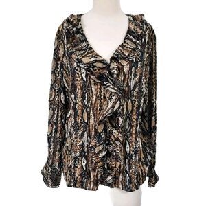 Jm Collection Shirt Top 18 Crinkled Ruffled Button Up Long Sleeves Animal Print